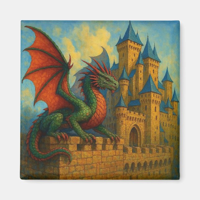 Imán Protector del castillo del dragón medieval (Frente)
