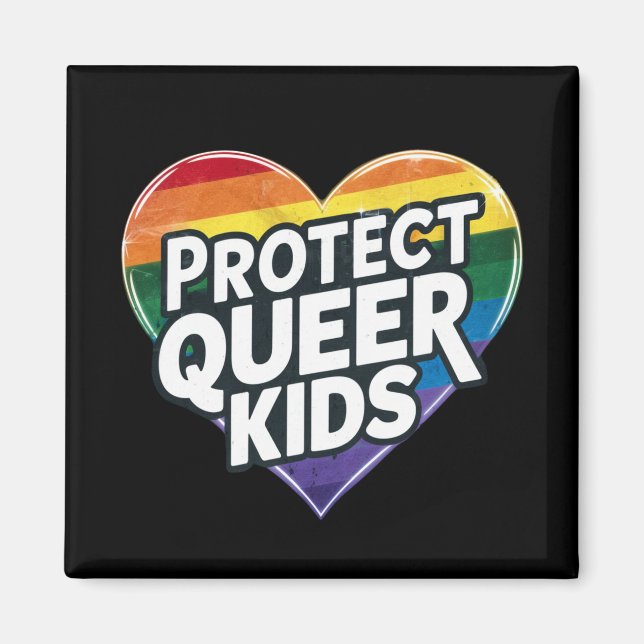 Imán  Protege a los niños queer Corazón de arcoíris Org (Frente)