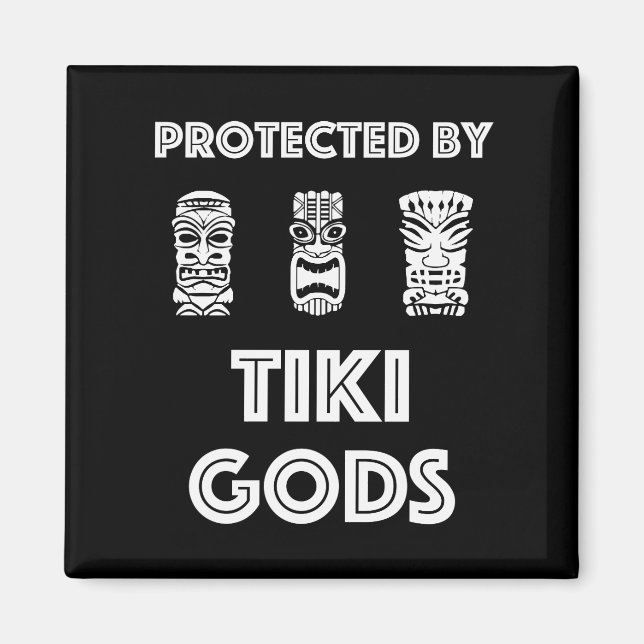 Imán Protegido por dioses tiki divertidos tropicales (Frente)