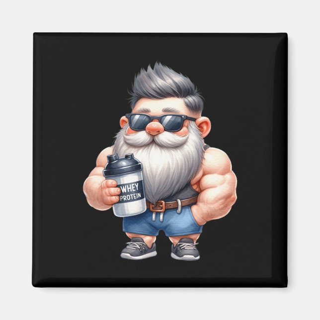 Imán Proteína de suero Gnome Dad Funny Bodybuilder Gráf (Frente)