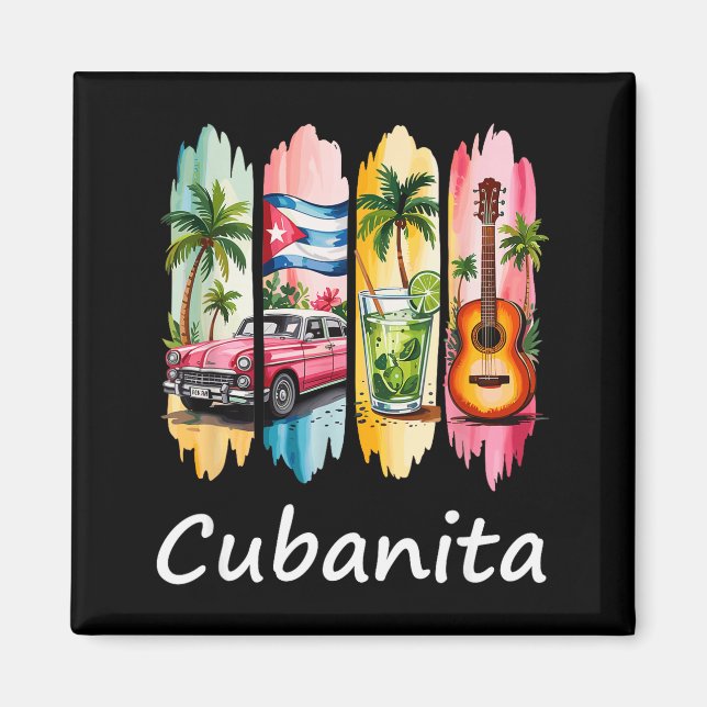 Imán Proud Cubanita Cuban Flag Guitar Mojito Car Design (Frente)