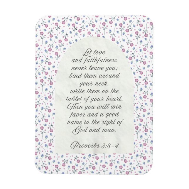 Imán Proverbios 3:3–4 Escritura Floral (Vertical)