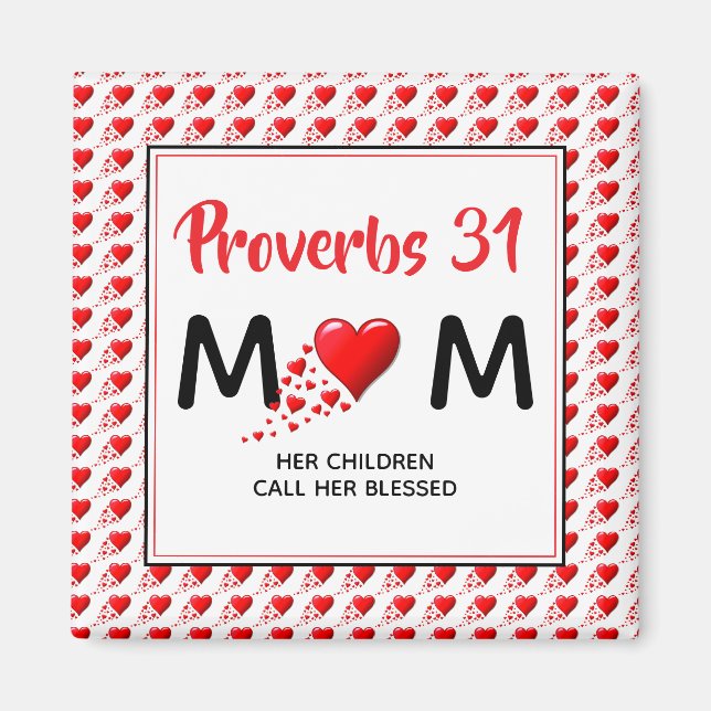 Imán PROVERBS 31 MOM Red Hearts Christian Mother's Day (Frente)