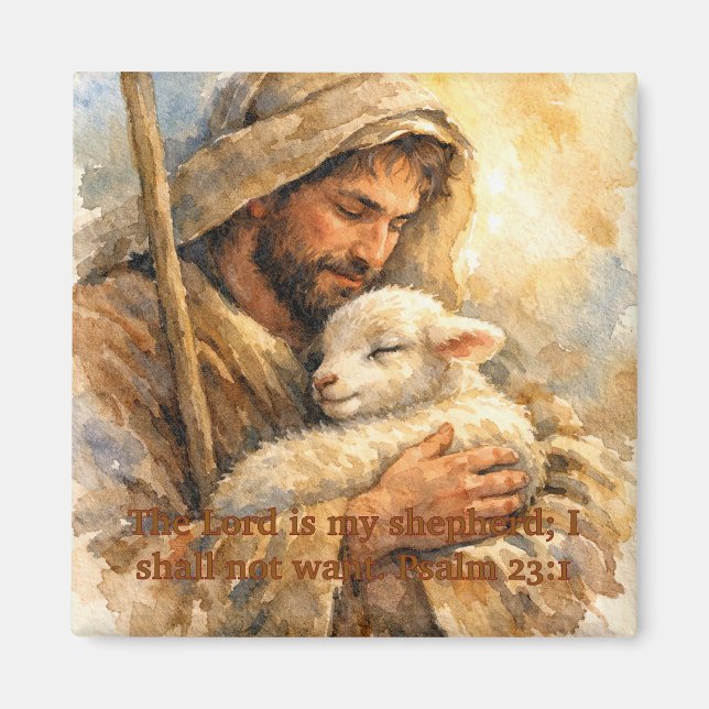 Imán Psalm 23:1 Good Shepherd Square Ornament (Frente)