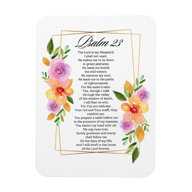 Imán Psalm 23 Floral Geometric Frame (Vertical)