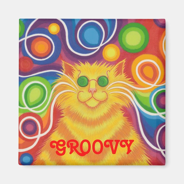 Imán Psy-cat-delic 'Groovy' frigorífico cuadrado (Frente)