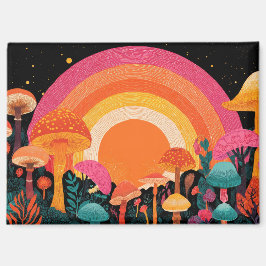 Imán Psychedelic Mushroom Sunset – Retro Fantasy Nature