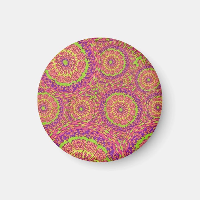 Imán Psychedelic Neon Mandala Swirl Pattern (Frente)