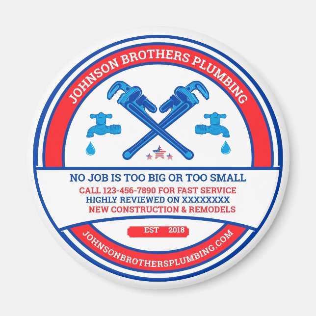 Imán Publicidad comercial del contratista de fontanería (Frente)