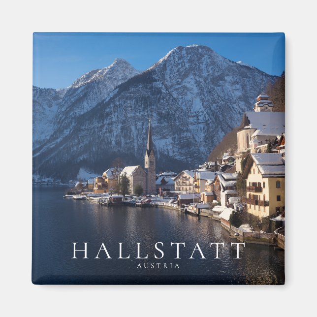 Imán Pueblo de Hallstatt en la nieve en invierno (Frente)