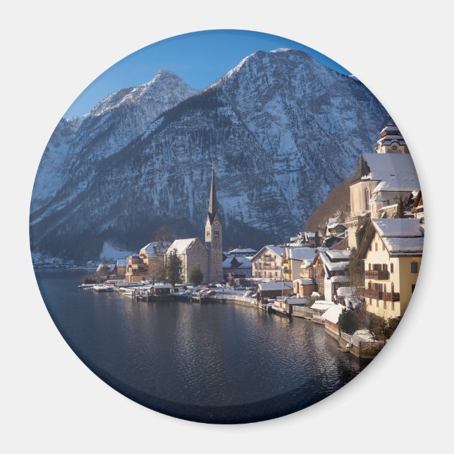 Imán Pueblo de Hallstatt en la nieve en invierno (Frente)