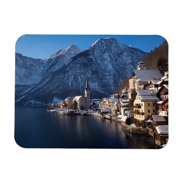 Imán Pueblo de Hallstatt en la nieve en invierno (Horizontal)