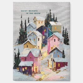 Imán Pueblo invernal colorido con impasto nieve