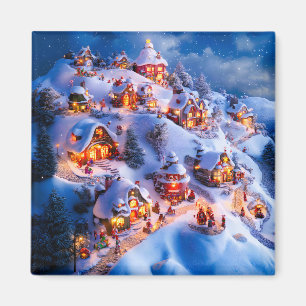 Imán Pueblo navideño caprichoso de colinas nevadas