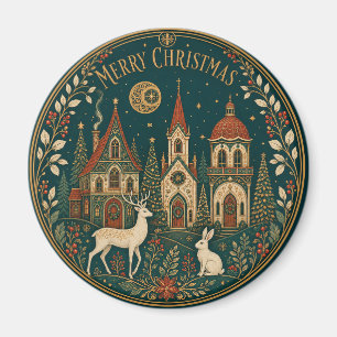 Imán Pueblo Navideño Dorado Encantado