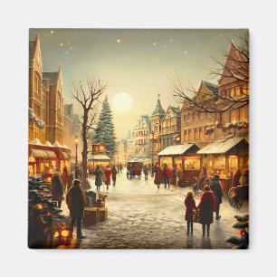 Imán Pueblo navideño invernal vintage con mercado de Na