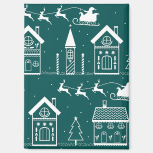 Imán Pueblo navideño nórdico nevado