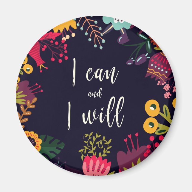 Imán "Puedo y lo haré" cita inspiradora + flores (Frente)