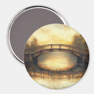 Imán Puente Antiguo Sobre Río Pintura Campo 
