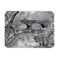 Puente de arco sobre río congelado en invierno