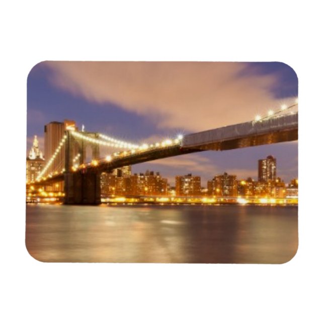 Imán Puente de Brooklyn y Manhattan de noche. (Horizontal)