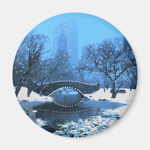 Imán Puente de Central Park en Twilight en la nieve