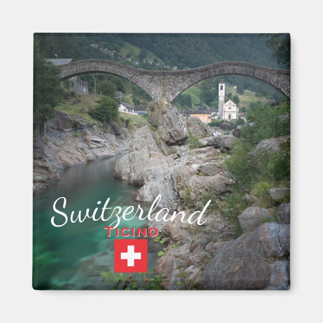 Imán Puente de Lavertezzo con bandera, Suiza (Frente)