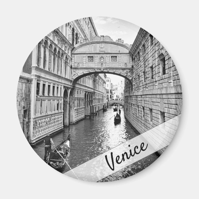 Imán Puente de Venecia de suspiros blanco negro con gon (Frente)