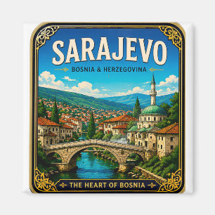 Imán 🧲 Puente del casco antiguo de Sarajevo Recuerdo d