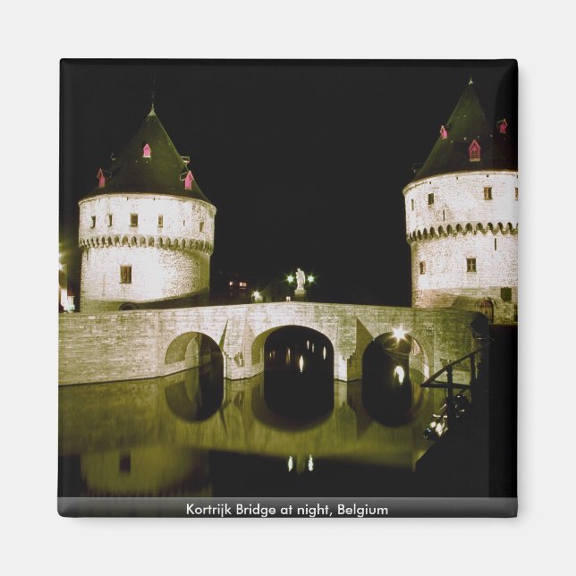 Imán Puente Kortrijk de noche, Bélgica (Frente)