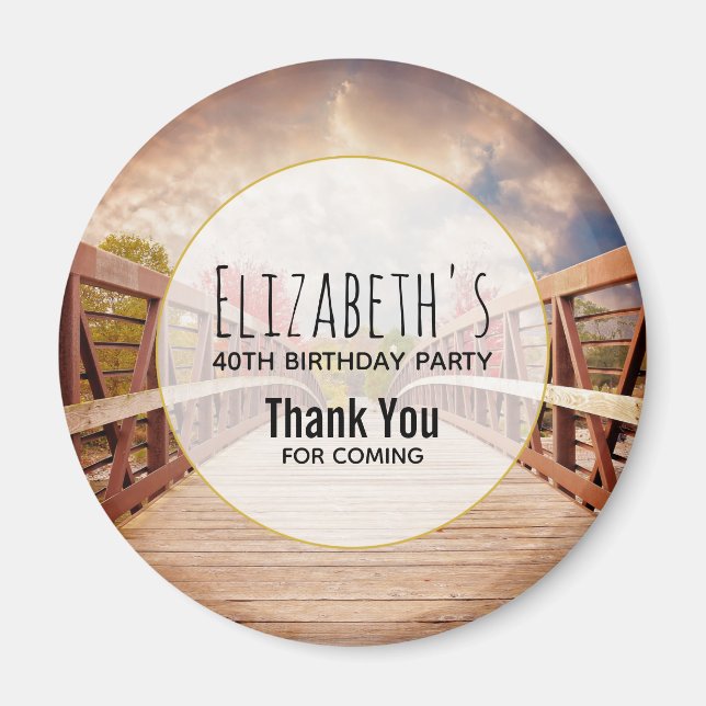 Imán Puente rústico de madera en cumpleaños rural (Frente)