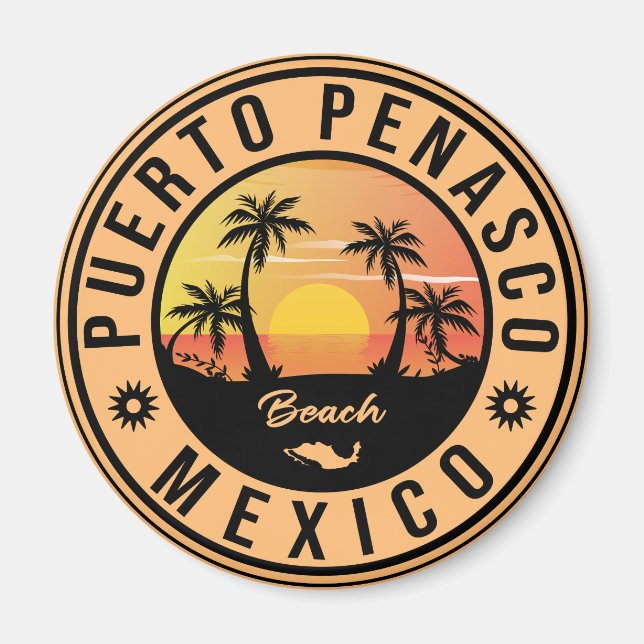 Imán Puerto Peñasco Playa de México Retro Sunset 80 (Frente)