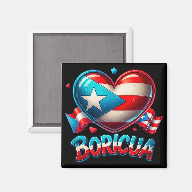 Imán Puerto Rico Bandera del Corazón de Amor Boricua (Anverso/Reverso)