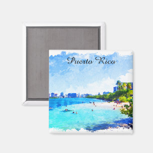 Imán Puerto Rico Caribe con pintura de color de agua tr