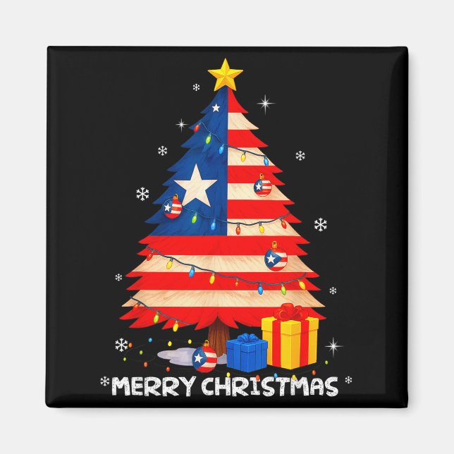 Imán Puerto Rico Flag Tree Lights Christmas Pajamas -co (Frente)