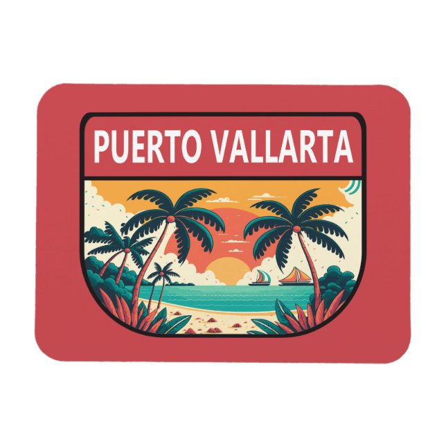 Imán Puerto Vallarta México Retro Emblem (Horizontal)