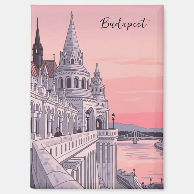 Imán Puesta de sol Budapest Hungría Bastión de los Pesc (Anverso)