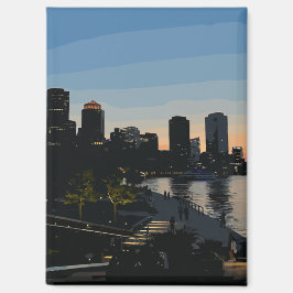Imán Puesta de sol en Boston Seaport Ciudad Acuarela