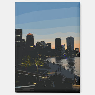 Imán Puesta de sol en Boston Seaport Ciudad Acuarela
