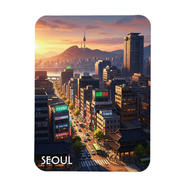 Imán Puesta de sol en Seúl Corea del Sur (Vertical)