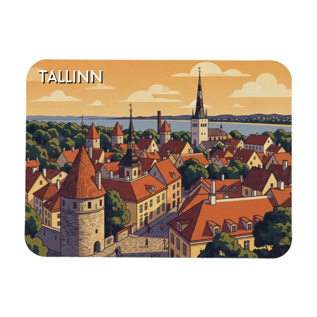 Imán Puesta de sol en Tallinn Estonia Viajes (Horizontal)