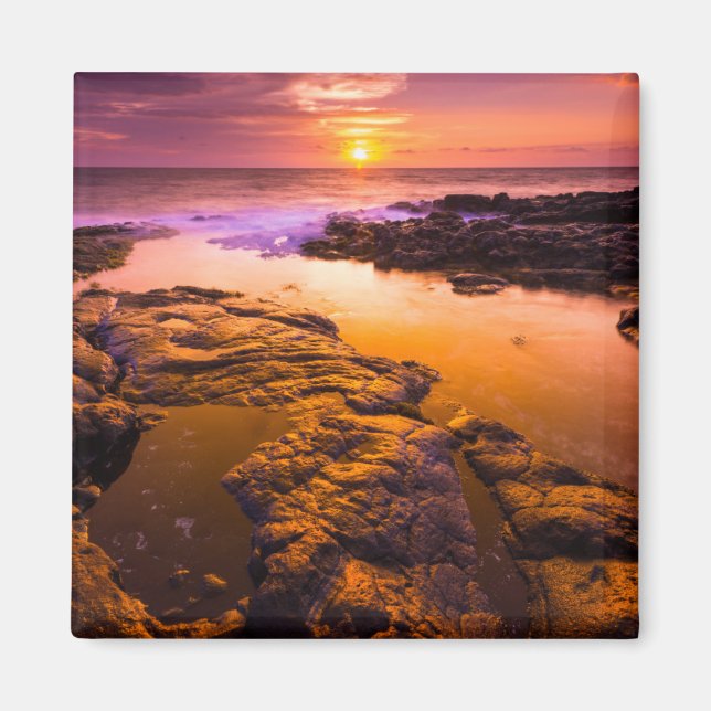 Imán Puesta de sol sobre pozas de marea, Hawái (Frente)