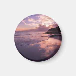 Imán Puesta del sol roja, las nubes, la playa