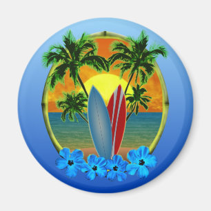 Imán Puesta del sol y tablas hawaianas
