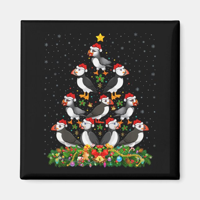 Imán Puffin Bird Xmas Tree Gift Santa Hat Puffin Christ (Frente)