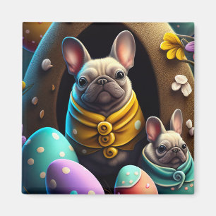 Imán Pug Adorable con Huevos de Pascua Festivo y Lindo