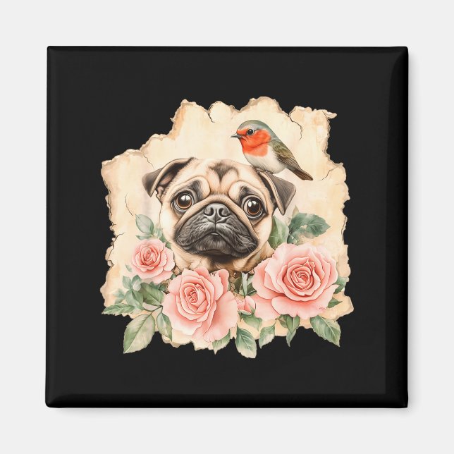 Imán Pug bird cute dog funny pug  (Frente)