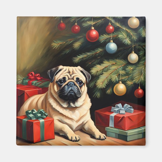 Imán Pug celebra a los Navidades (Frente)