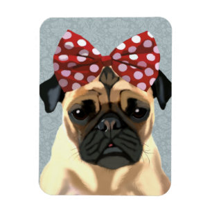 Imán Pug con arco rojo en la cabeza 2