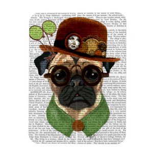 Imán Pug con el Gorra de la bolera Steampunk
